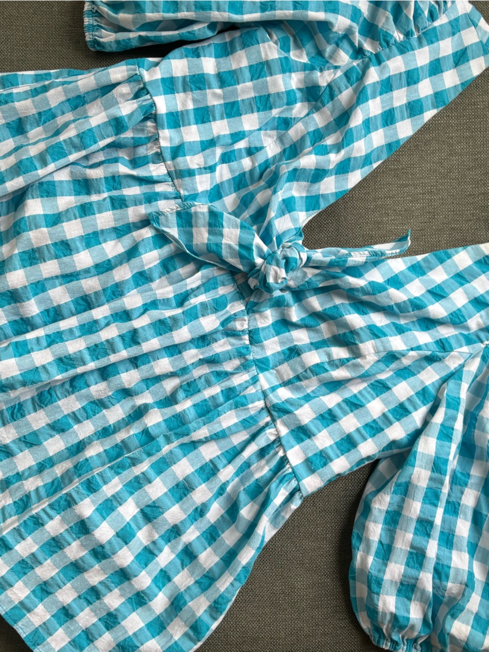 Lilly Pulitzer Turquoise and White Gingham Tie-Front Top